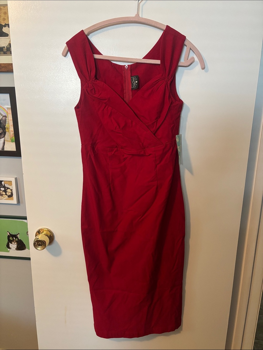 RockSteady Crimson Red Sleeveless Midi Sheath Dress
